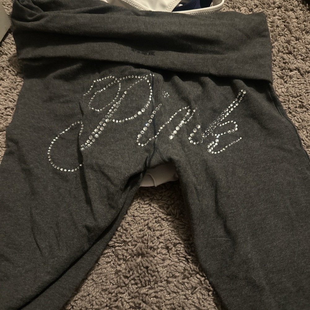 Pink Gray Leggings with Rhinestone Detail